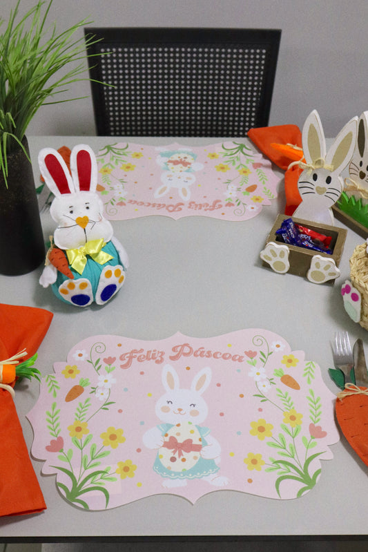 Lugar Americano Plástico Feliz Páscoa Rosa