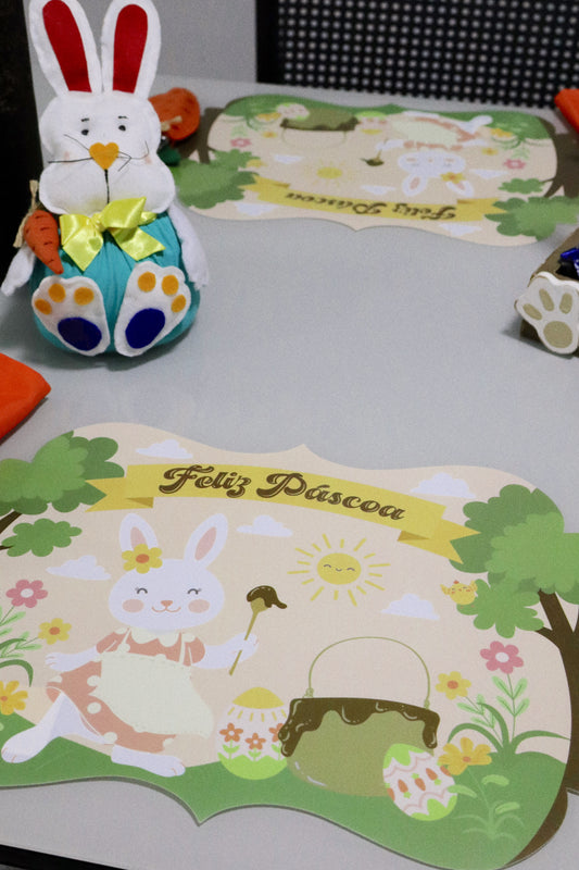 Lugar Americano Plástico Feliz Páscoa Amarela