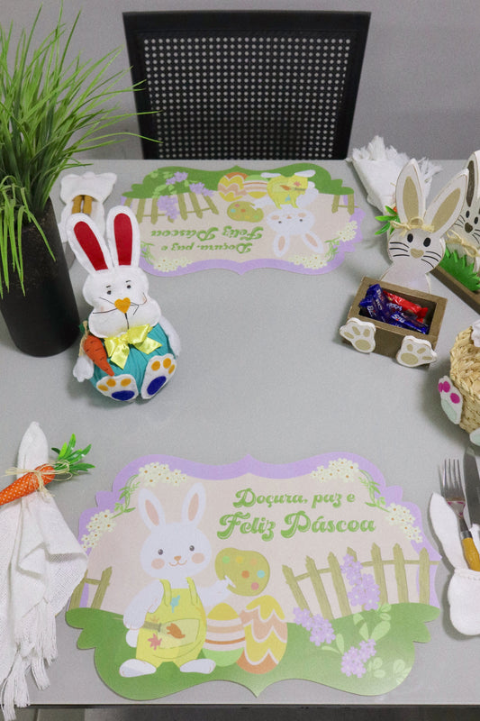 Lugar Americano Plástico Feliz Páscoa Lilás