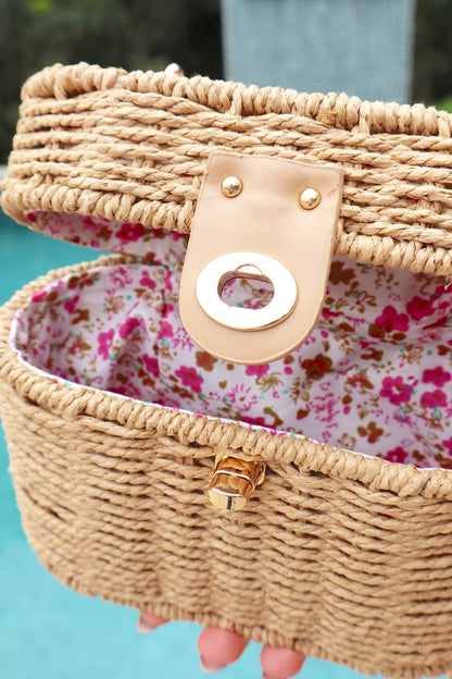 Bolsa Baú de Palha com Alça de Corrente