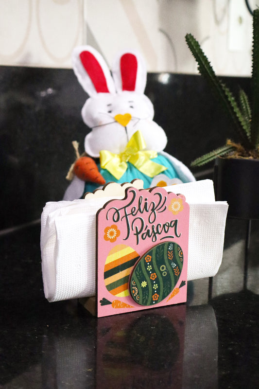 Suporte Porta Guardanapo Feliz Páscoa Rosa