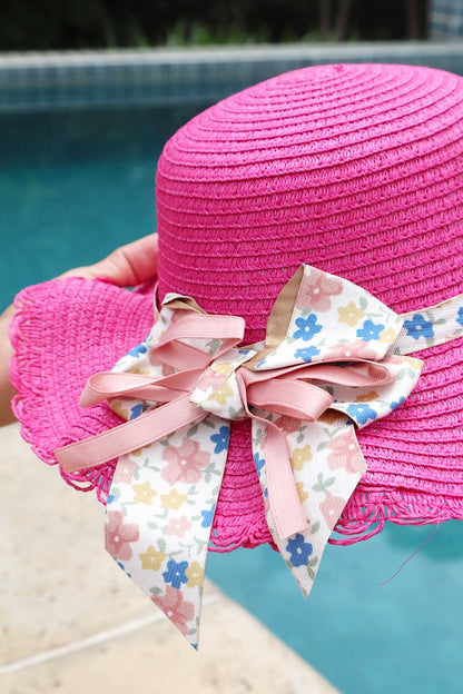 Chapéu Infantil de Praia com Laço Floral