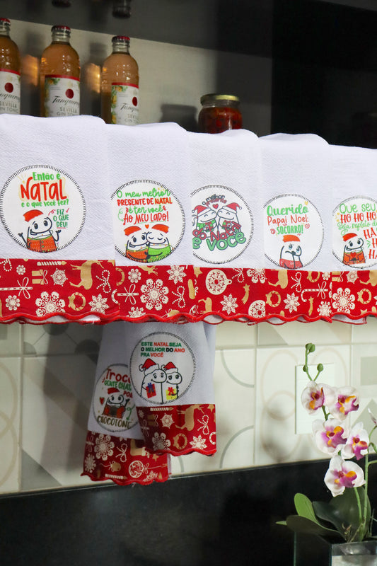 Kit 7 Panos de Prato Decorados - Semaninha Natal Flork Vermelho