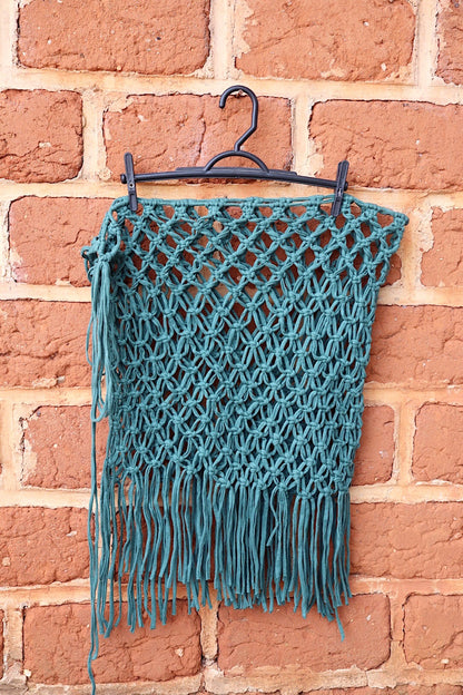 Saída de Praia Crochê Macramê Curta Luxo em Malha Verde Musgo