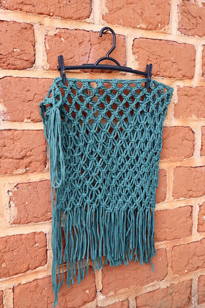 Saída de Praia Crochê Macramê Curta Luxo em Malha Verde Musgo