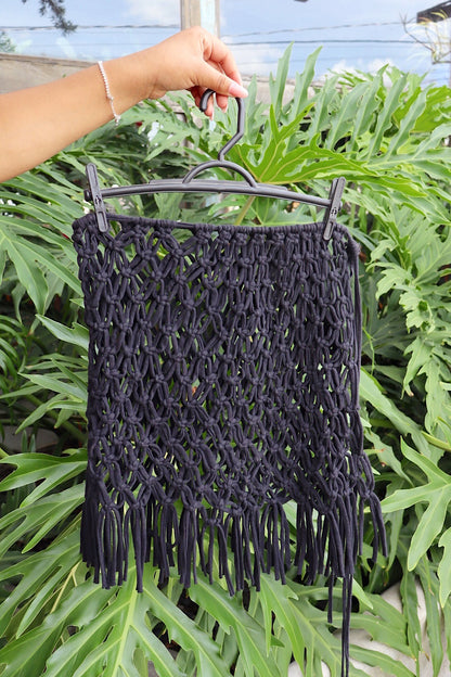 Saída de Praia Crochê Macramê Curta Luxo em Malha Preta