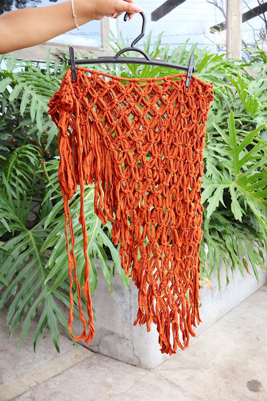Saída de Praia Crochê Macramê Curta Recorte Luxo em Malha Terracota