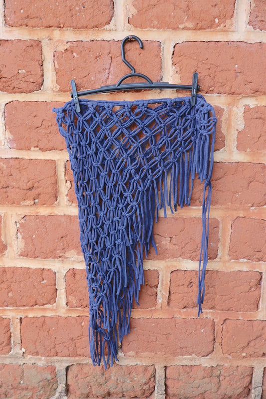 Saída de Praia Crochê Macramê Curta Recorte Luxo em Malha Azul