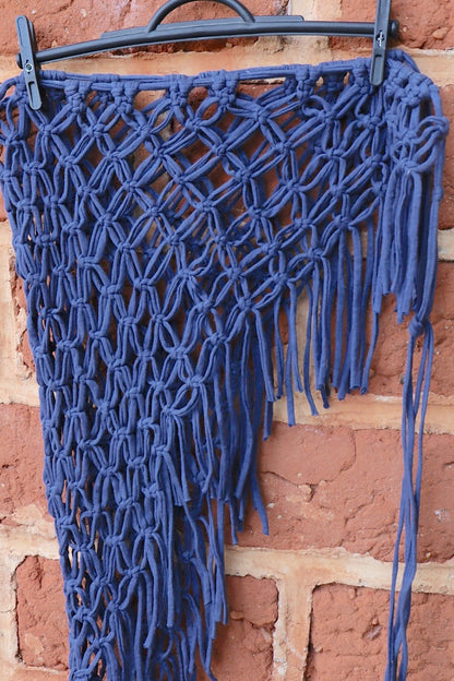 Saída de Praia Crochê Macramê Curta Recorte Luxo em Malha Azul