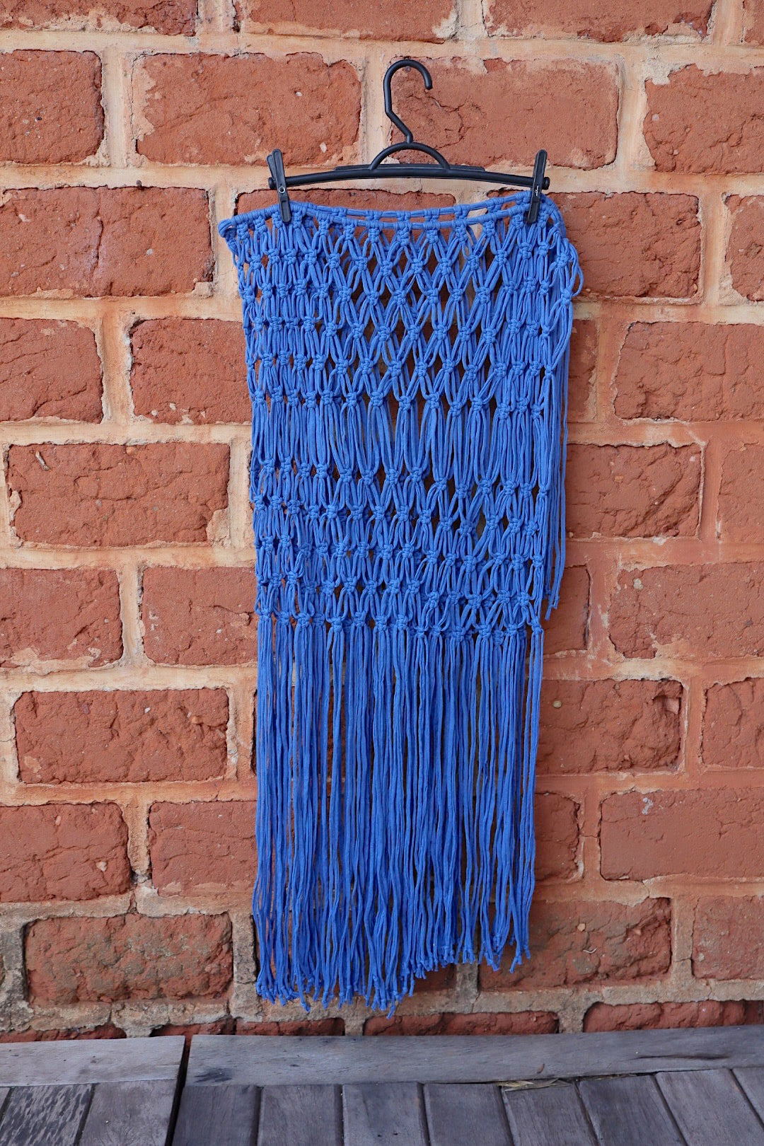 Saída de Praia Crochê Macramê Luxo Longa em Malha Azul