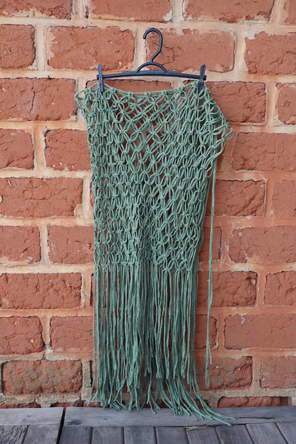 Saída de Praia Crochê Macramê Luxo Longa em Malha Verde