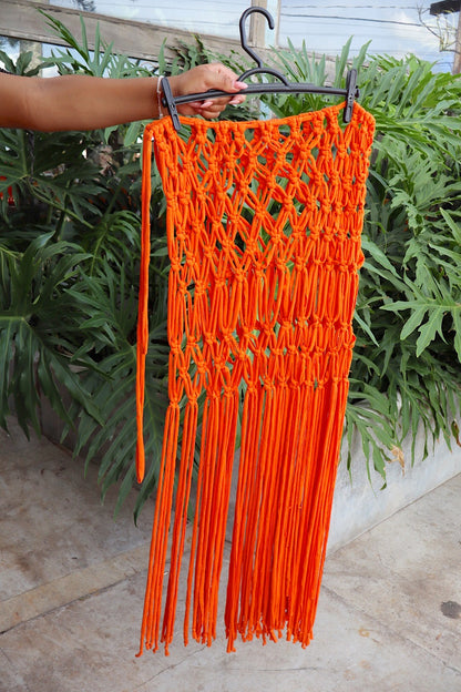 Saída de Praia Crochê Macramê Luxo Longa em Malha Laranja