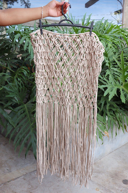 Saída de Praia Crochê Macramê Luxo Longa em Malha Bege