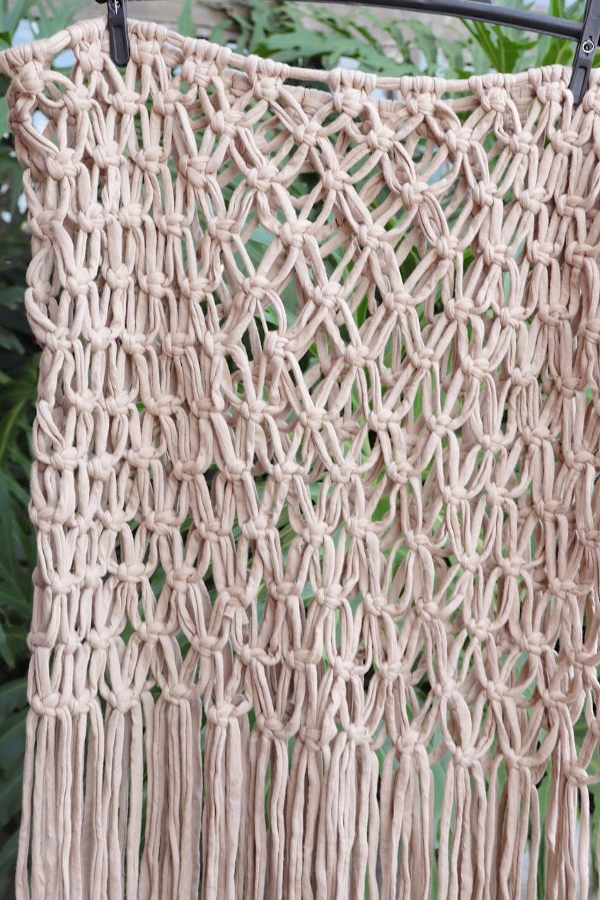 Saída de Praia Crochê Macramê Luxo Longa em Malha Bege