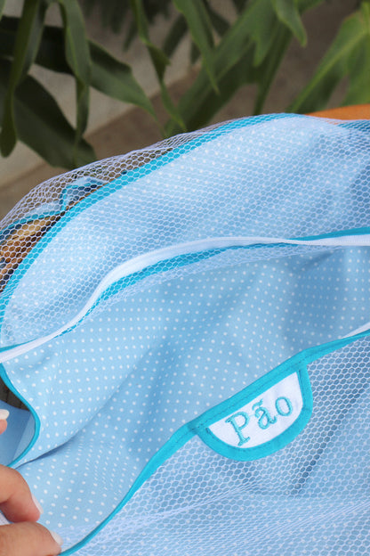 Cesta Porta Pão Bambu com Zíper Poá Azul Claro