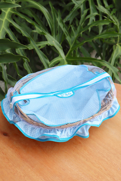 Cesta Porta Pão Bambu com Zíper Poá Azul Claro