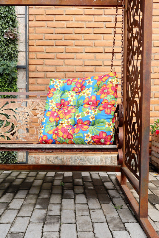 Almofada Futon Chita Azul com Vermelho 55x55cm