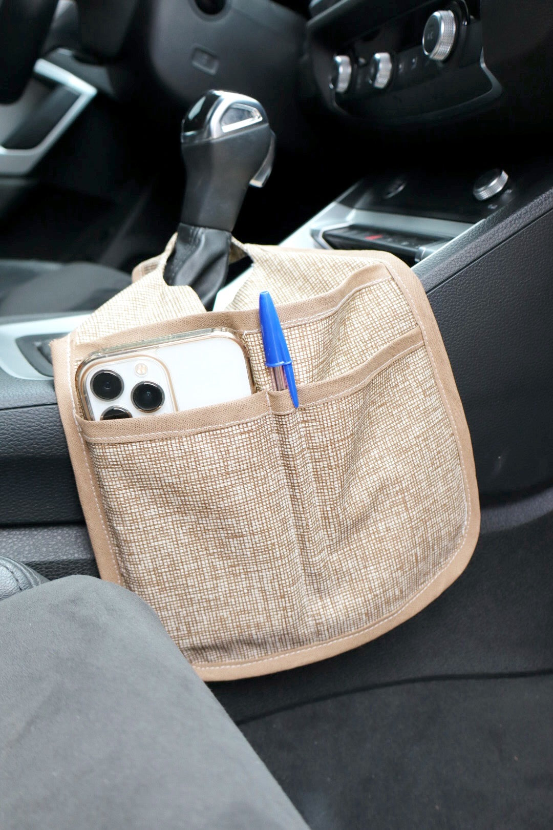 Lixeira para Carro de Tecido com Bolsos Mesclado Bege