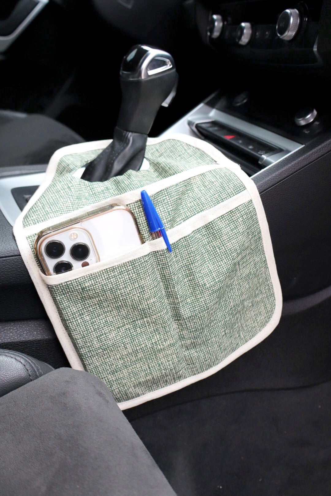 Lixeira para Carro de Tecido com Bolsos Mesclado Verde