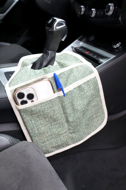 Lixeira para Carro de Tecido com Bolsos Mesclado Verde
