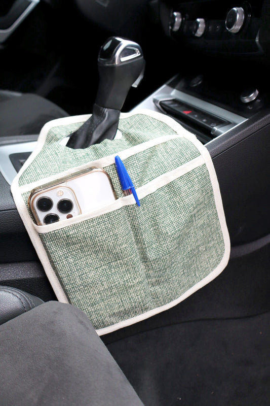 Lixeira para Carro de Tecido com Bolsos Mesclado Verde