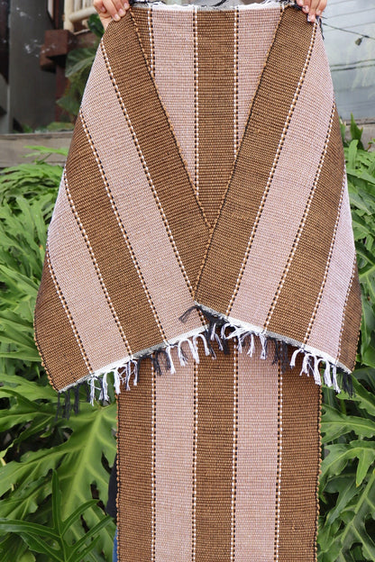 Jogo de Passadeira Malha com 3 Peças Caramelo Listrado