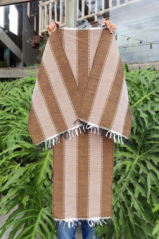 Jogo de Passadeira Malha com 3 Peças Caramelo Listrado