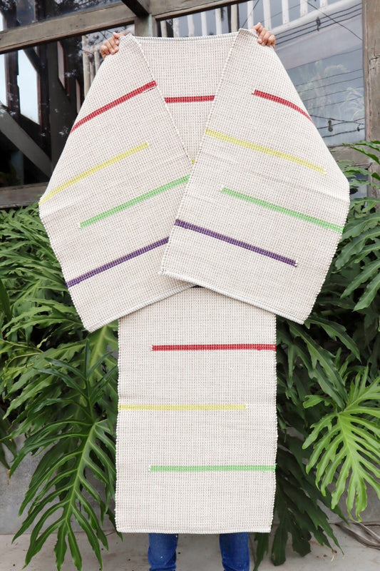 Jogo de Passadeira Linha Capri Cru Listras Coloridas