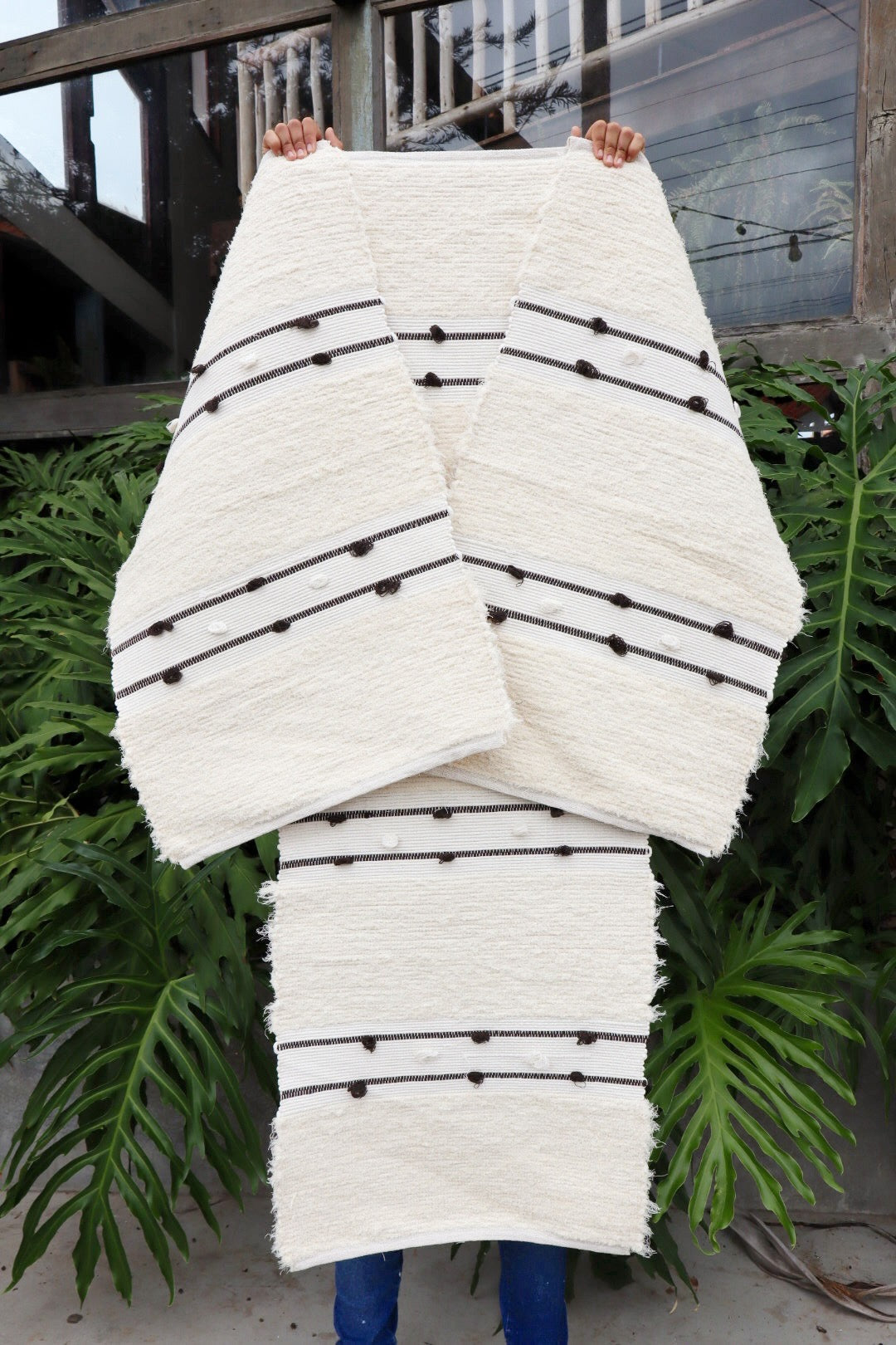 Jogo de Passadeira Felpudo Algodão Puxadinho Listra Preto