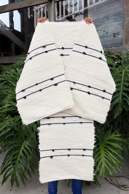 Jogo de Passadeira Felpudo Algodão Puxadinho Listra Preto