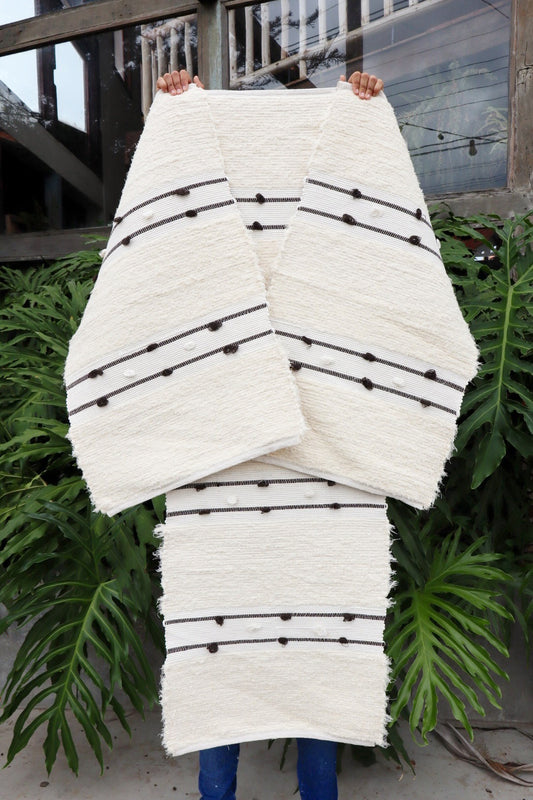 Jogo de Passadeira Felpudo Algodão Puxadinho Listra Preto