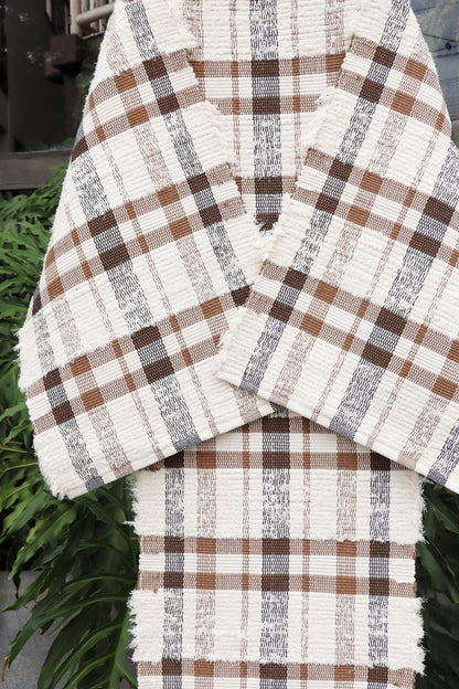 Jogo de Passadeira Felpudo Algodão Xadrez Marrom