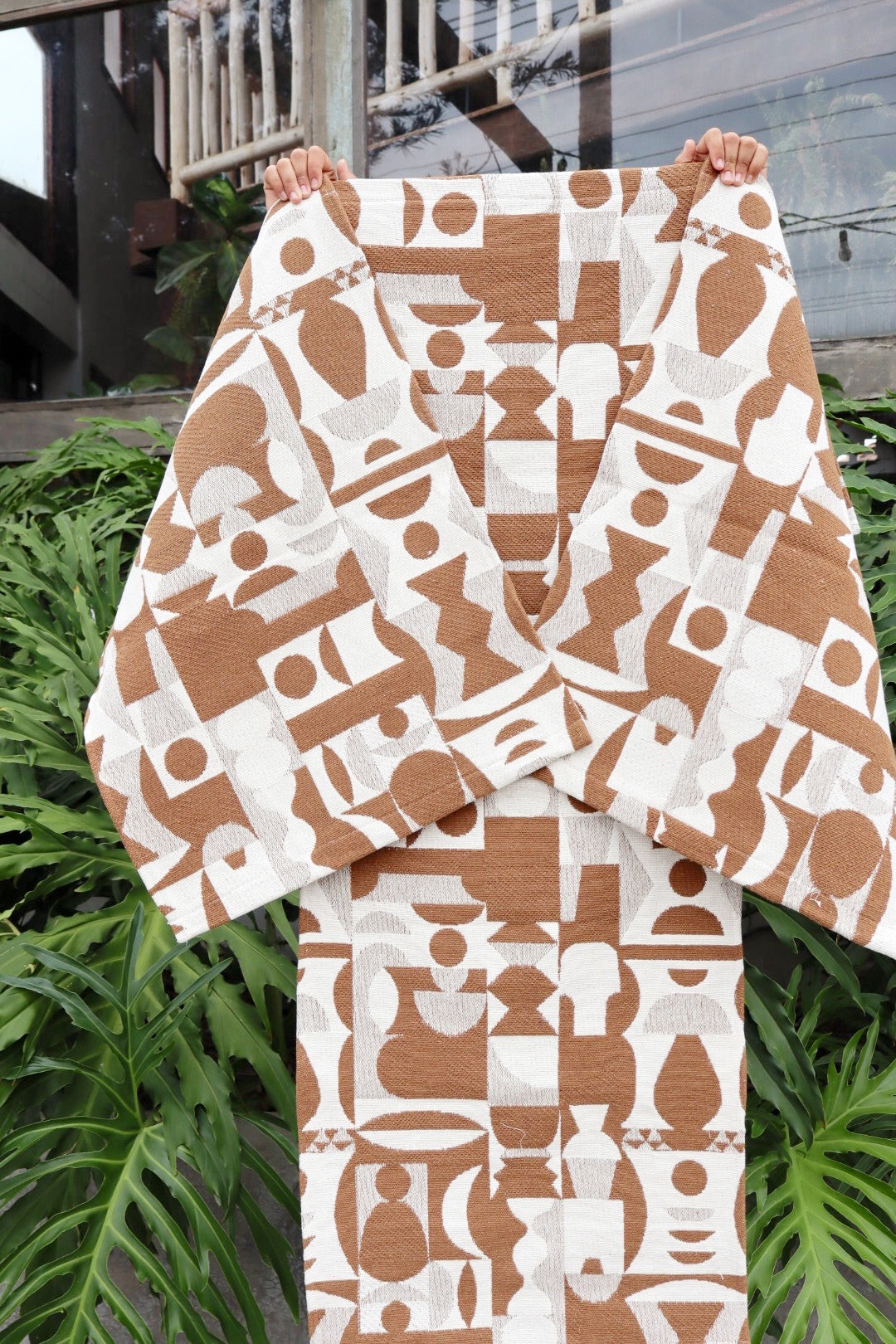 Jogo de Passadeira Algodão Geométrico Caramelo