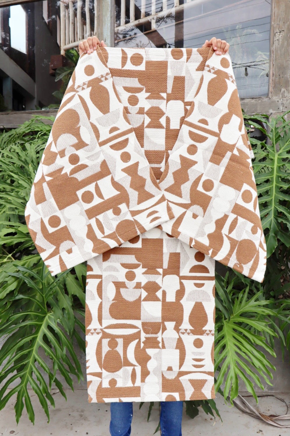 Jogo de Passadeira Algodão Geométrico Caramelo