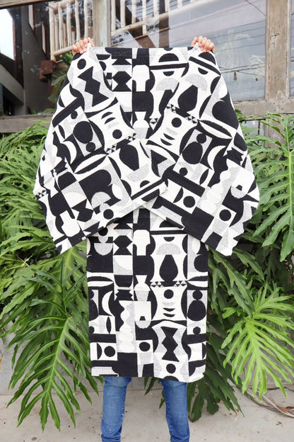 Jogo de Passadeira Algodão Geométrico Preto