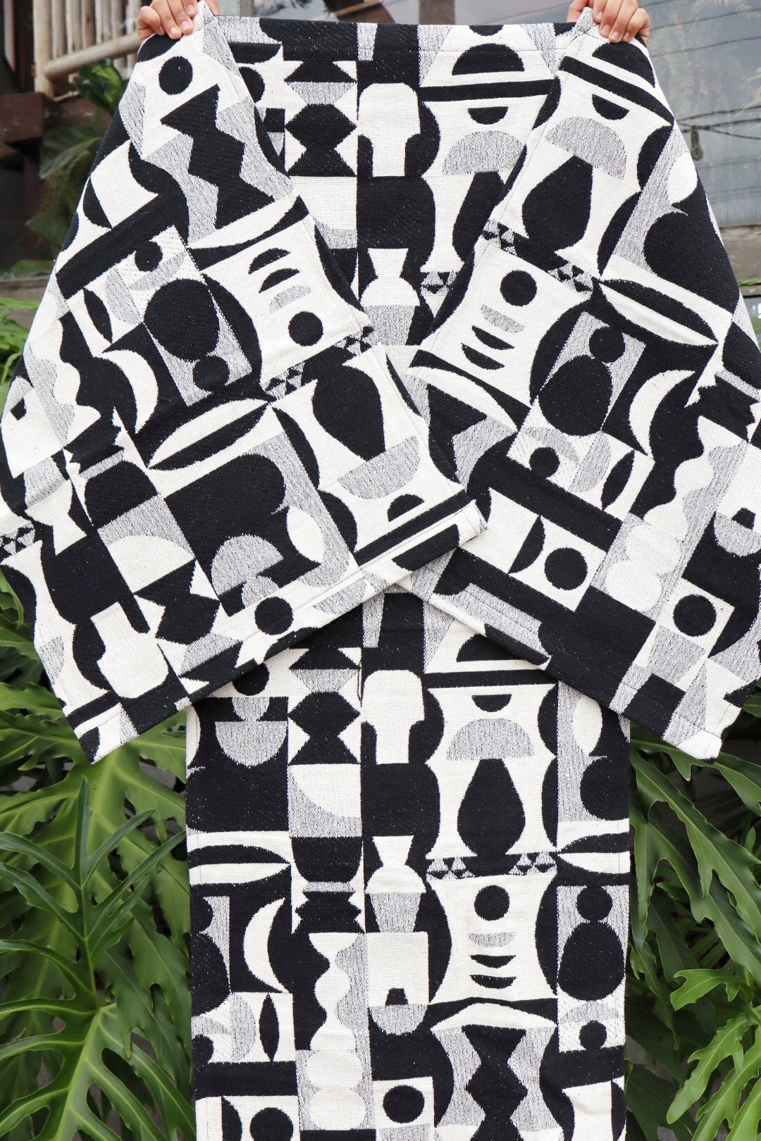 Jogo de Passadeira Algodão Geométrico Preto