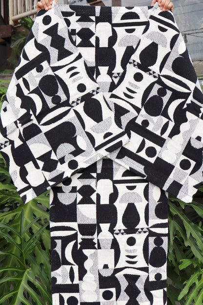 Jogo de Passadeira Algodão Geométrico Preto