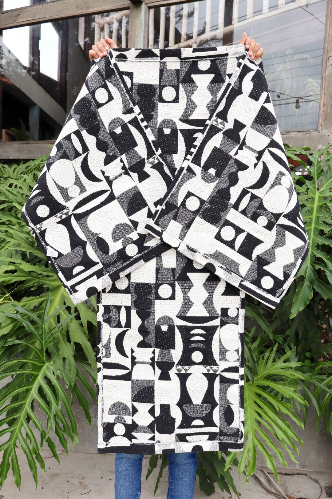 Jogo de Passadeira Algodão Geométrico Preto