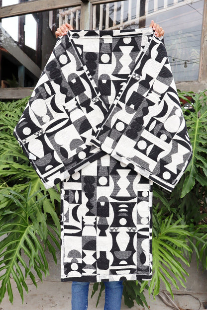 Jogo de Passadeira Algodão Geométrico Preto