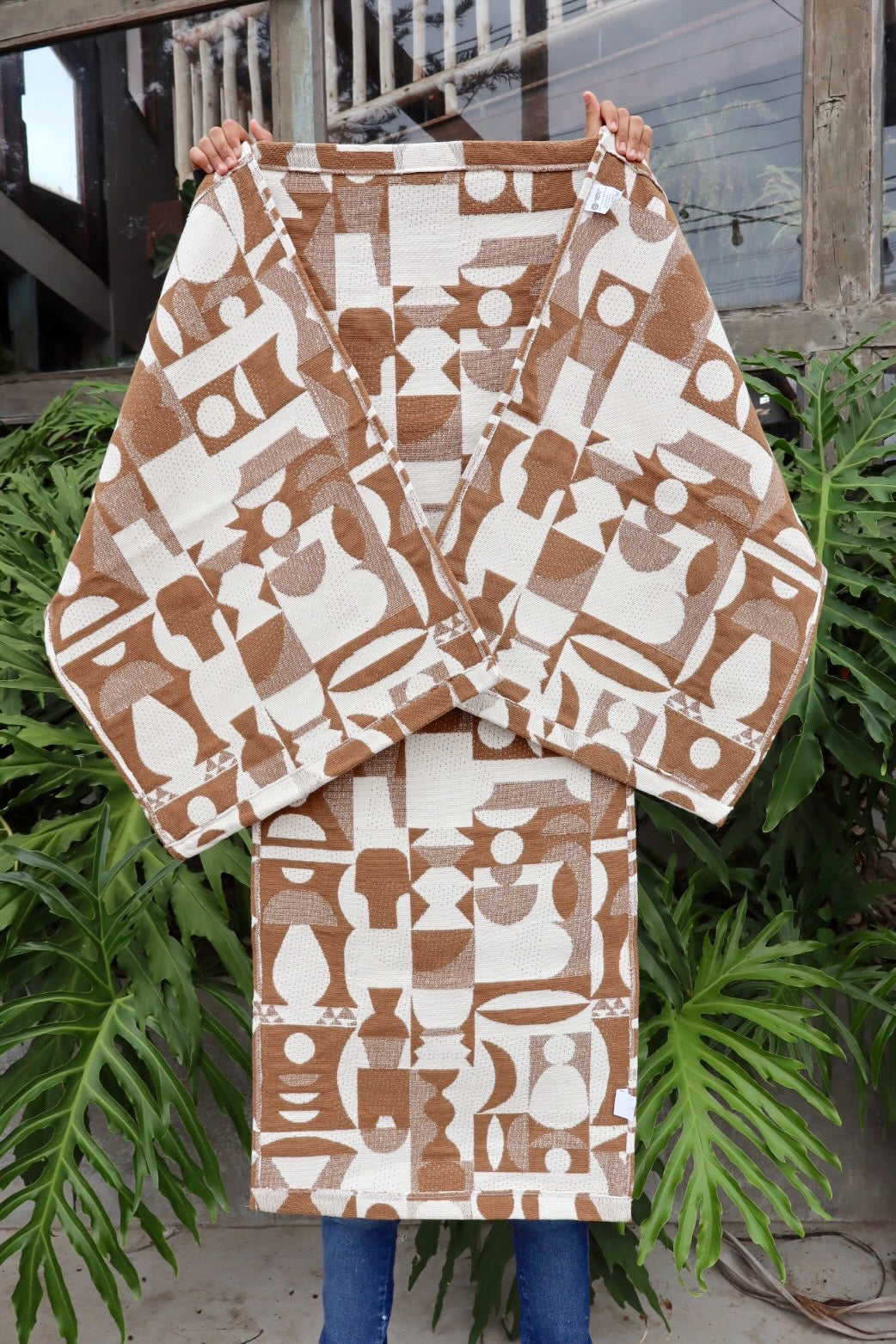 Jogo de Passadeira Algodão Geométrico Caramelo