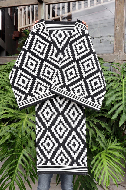 Jogo de Passadeira Algodão Indiano Dupla Face Marrocos Preto e Cru