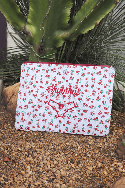 Necessaire Porta Calcinha Limpinha Sujinha G Florzinhas Vermelhas