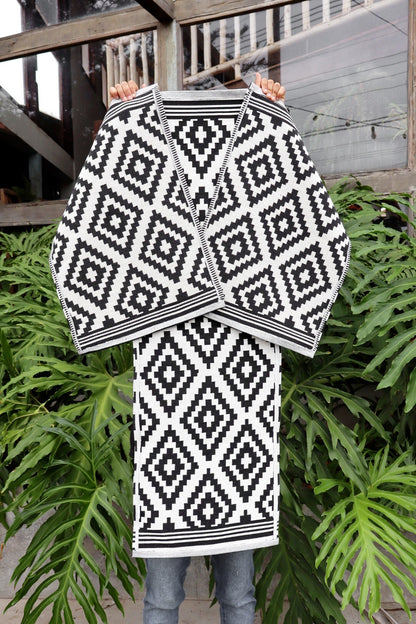 Jogo de Passadeira Algodão Indiano Dupla Face Marrocos Preto e Cru