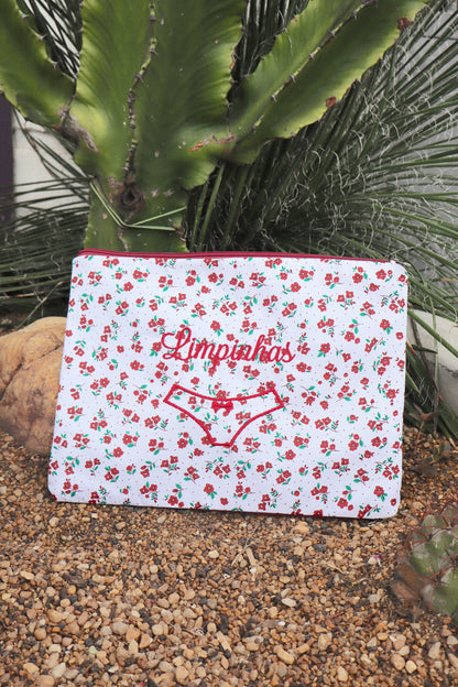 Necessaire Porta Calcinha Limpinha Sujinha G Florzinhas Vermelhas