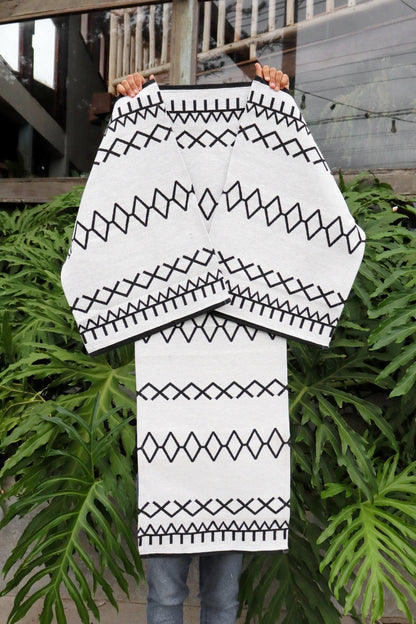 Jogo de Passadeira Algodão Indiano Dupla Face Canvas Preto e Cru