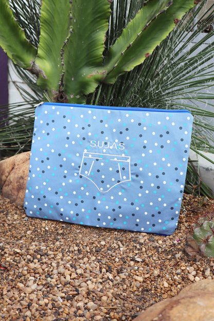 Necessaire Porta Cueca Limpinha Sujinha G Poá Azul