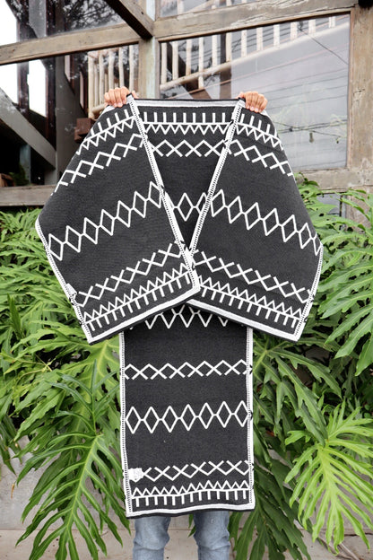 Jogo de Passadeira Algodão Indiano Dupla Face Canvas Preto e Cru