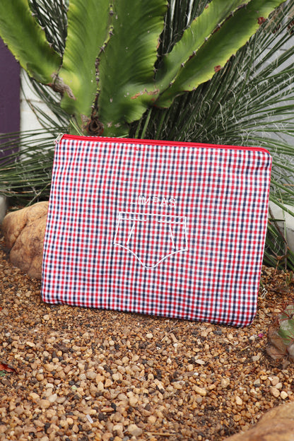 Necessaire Porta Cueca Limpinha Sujinha G Xadrez Vermelho e Azul