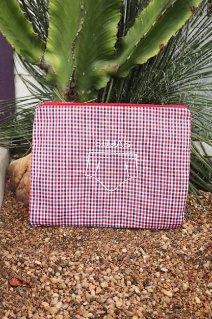 Necessaire Porta Cueca Limpinha Sujinha G Xadrez Vermelho e Azul