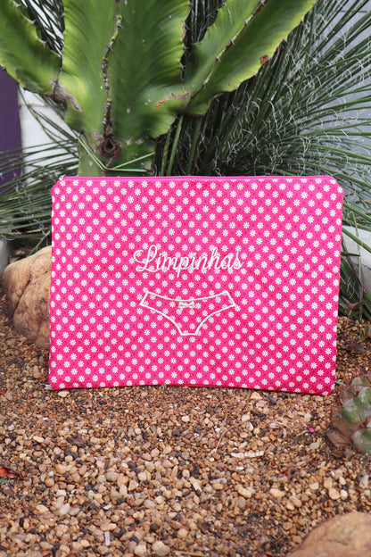 Necessaire Porta Calcinha Limpinha Sujinha G Margaridas Rosa